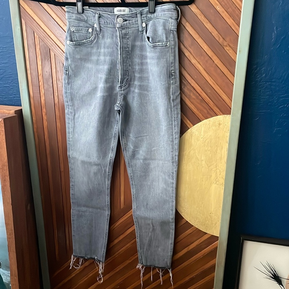 Agolde Nico Gray Skinny Jeans Distressed Hem